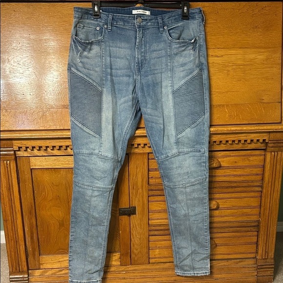 PacSun Other - PacSun Stacked Skinny Moto Jeans Mens 36x32 Light Wash Blue Ribbed Biker Denim